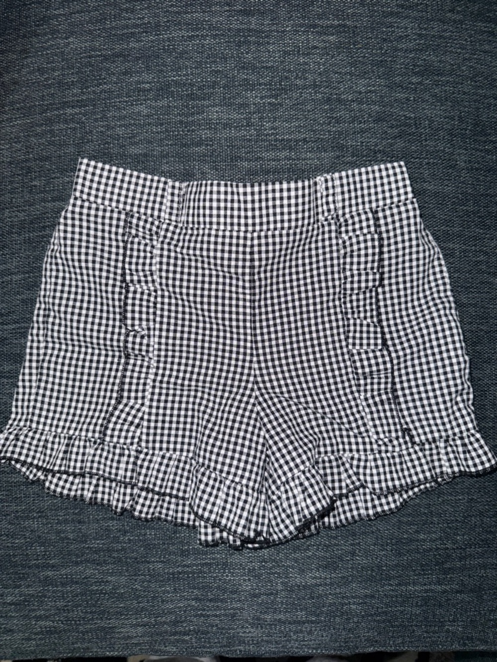Takara Black and White Gingham High-Waist Ruffle Shorts